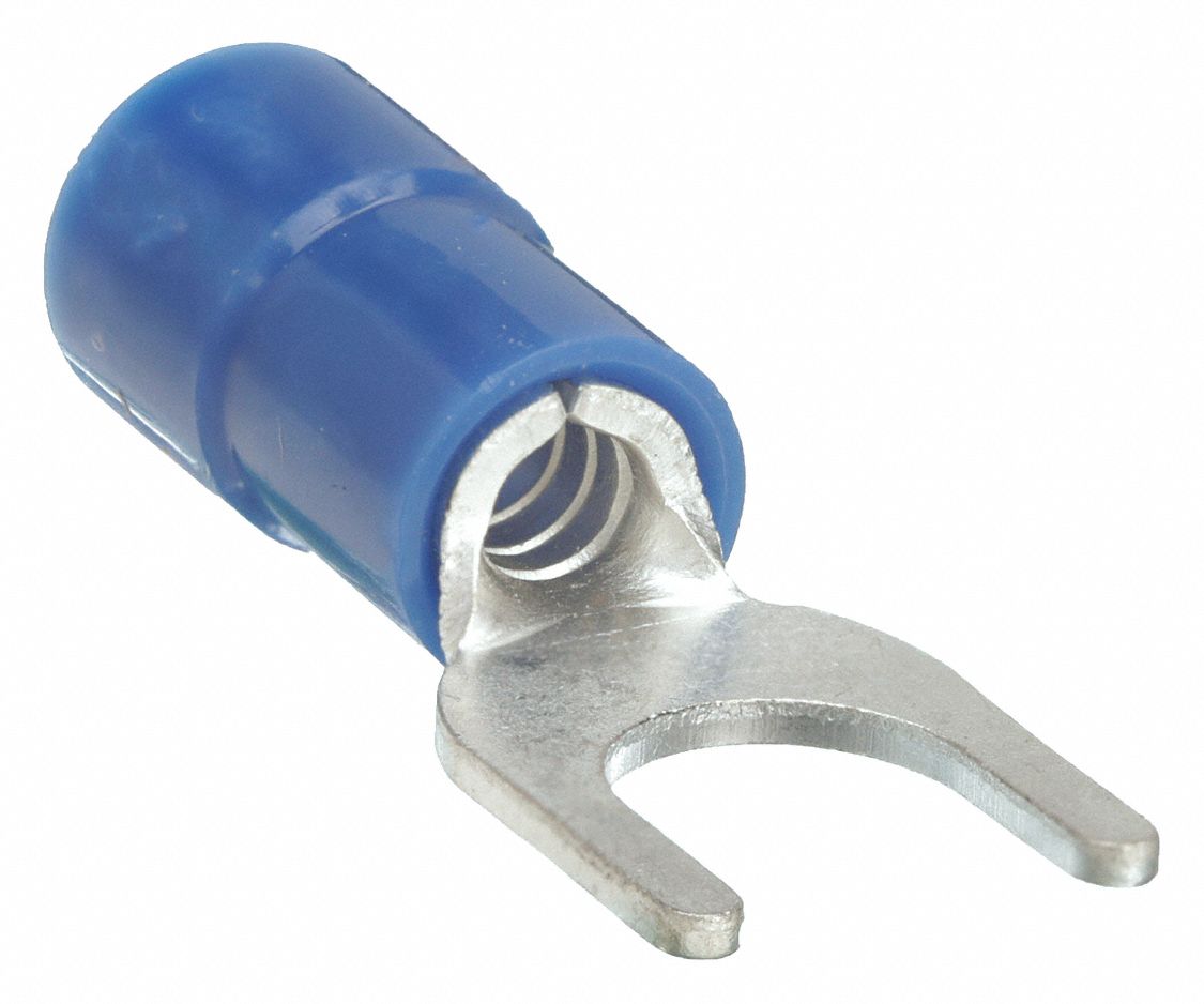 FORK TERMINAL, PARTIAL COVERAGE, BLUE, VINYL, #10 STUD SIZE, 0.00 - ½ INCHES, 100 PK