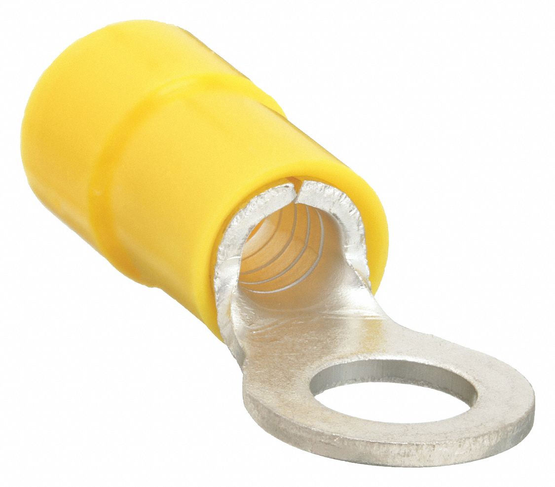 RING TERMINAL, VINYL, YELLOW, #10 STUD SIZE, 12 AWG TO 10 AWG WIRE SIZE RANGE, 50 PK