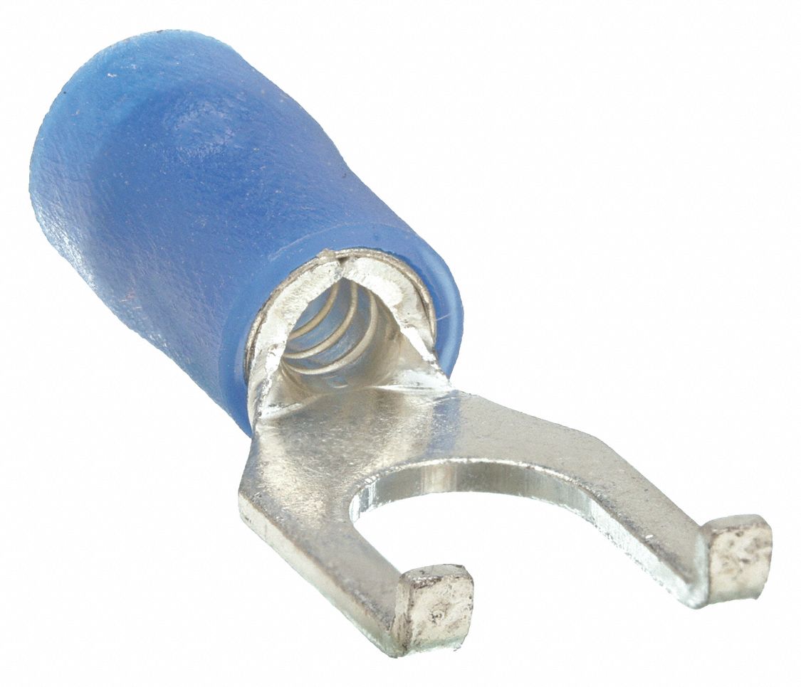 FORK TERMINAL, PARTIAL COVERAGE, BLUE, VINYL, #10 STUD SIZE, 0.51 - 1.00 INCHES, 100 PK