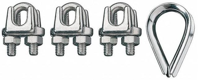 Wire Rope U-Bolt Clip and Thimble Kit: 3/4 in Compatible Rope Dia, 18 in Rope Turnback Lg