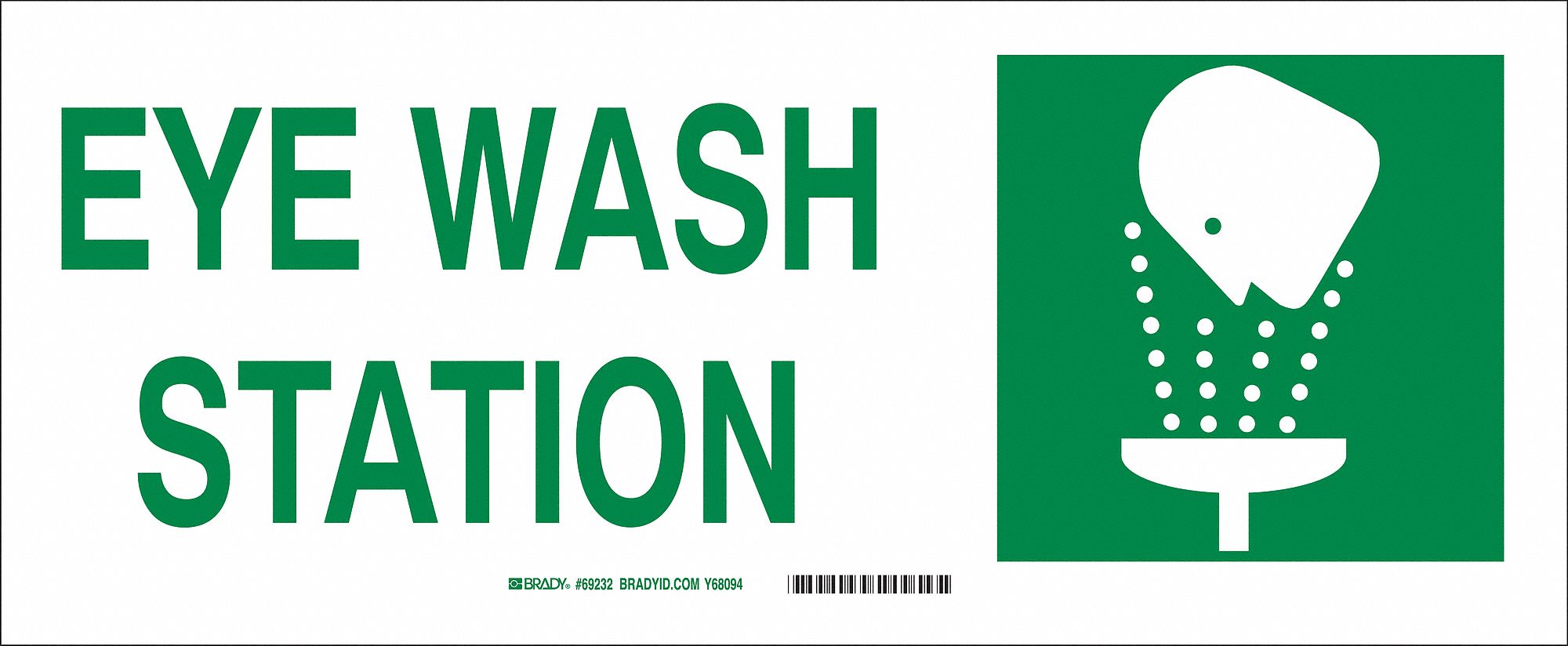 FIBREGLASS, EYE WASH SIGN, 17 IN WIDTH, 7 IN HEIGHT, WHITE, WITH MOUNTING HOLES