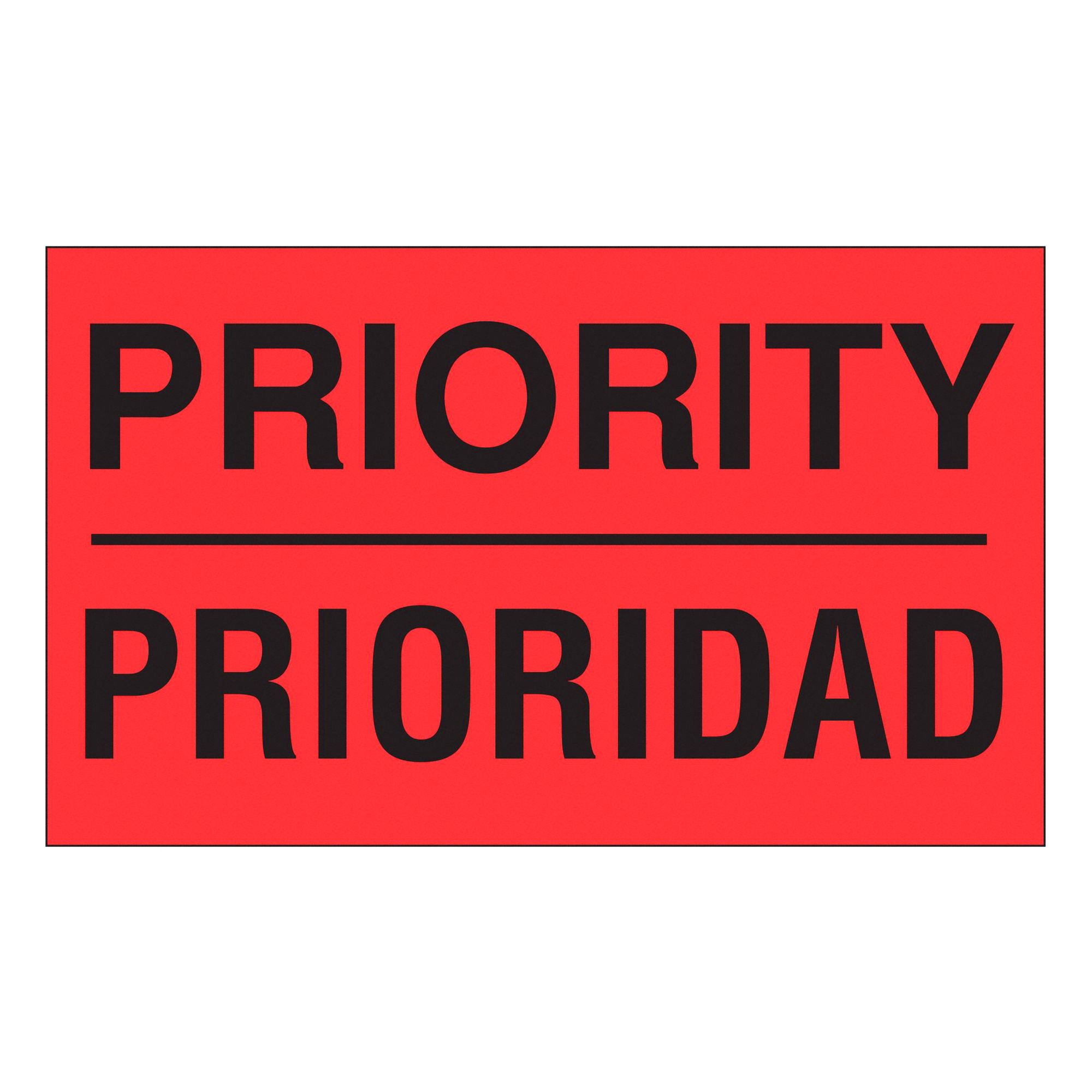 Instructional Handling Label: Priority/Prioridad, 5 in Label Wd, 3 in Label Ht, Red, 50 PK