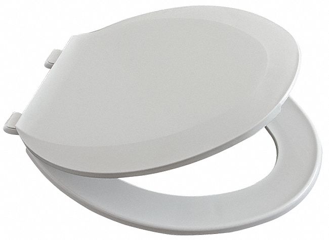 Toilet Seat: Closed, Cover Included, Plastic, External Check, 1 3/4 in Seat Ht, White