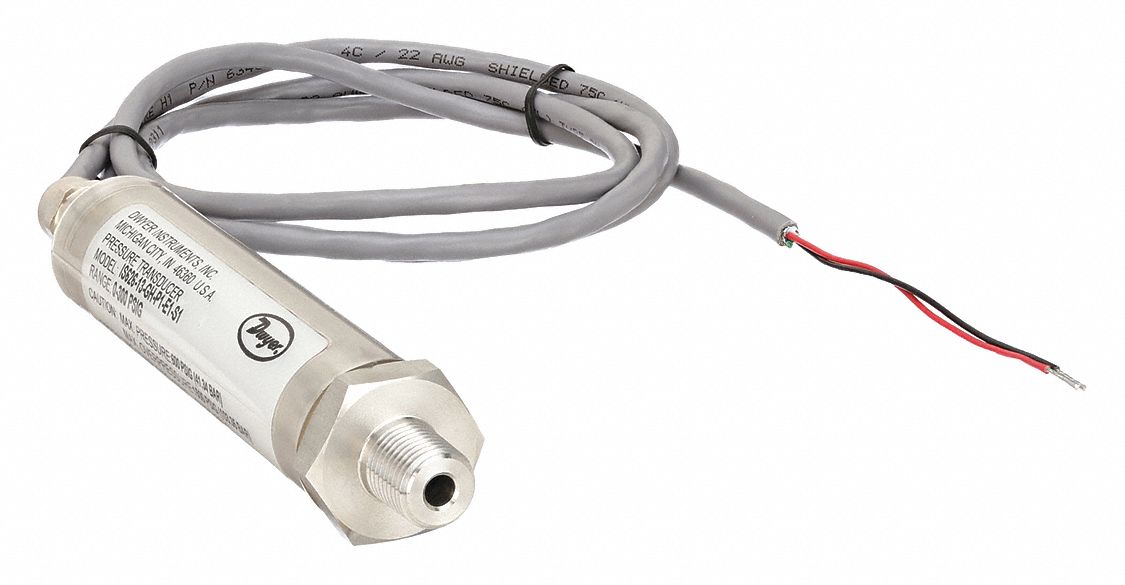 Pressure Transmitter: 0 psi to 300 psi, 4 to 20mA DC, Cable & Wire Leads, IP66 /4X, 1/4 in NPT Male