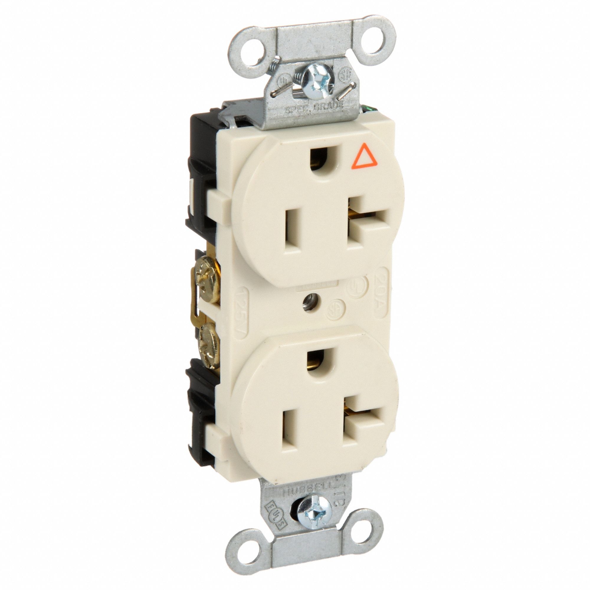 Receptacle: Duplex, Light Almond, 5-20R, 20 A, 125V AC, 2 Pole / 3 Wire, Screw Terminals