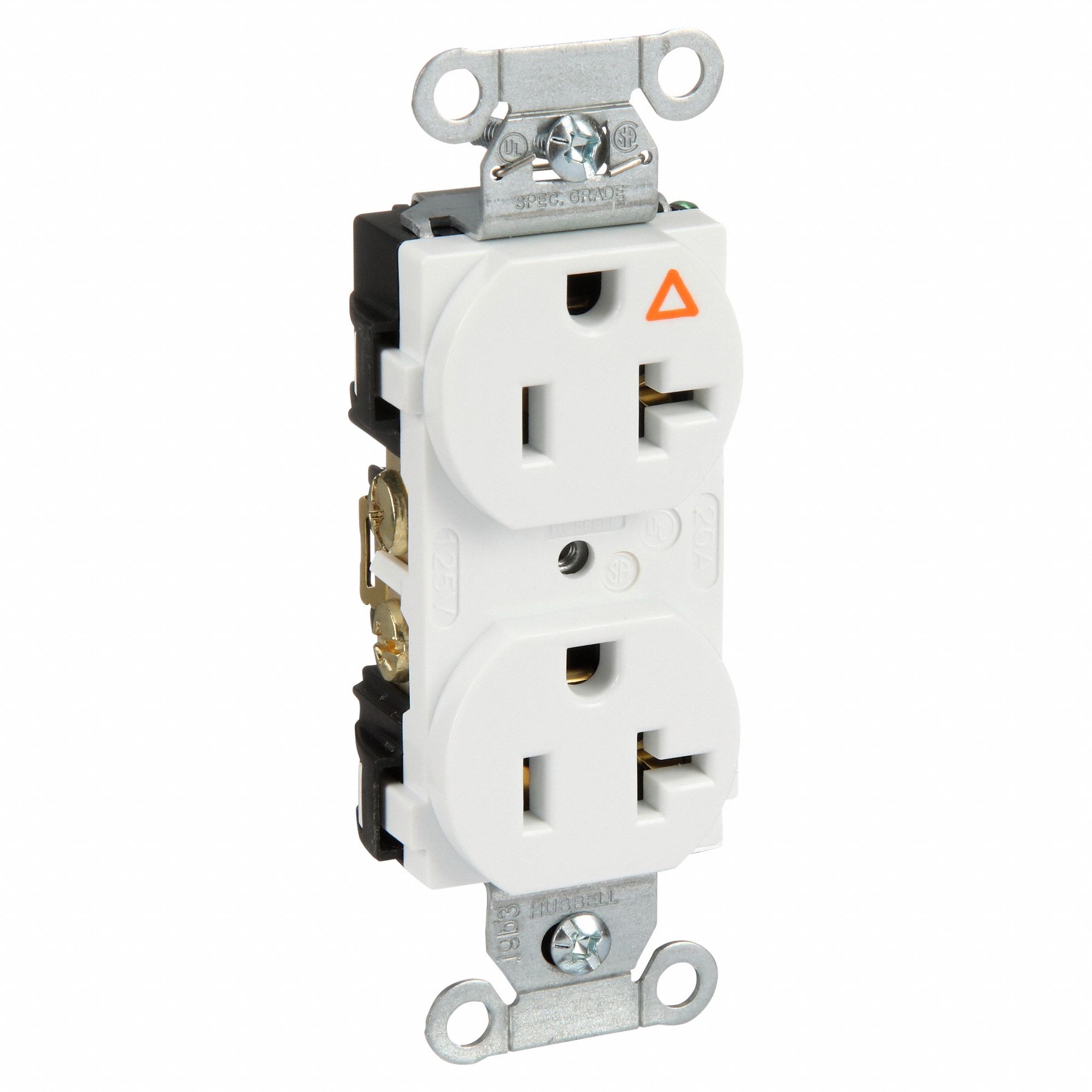 Receptacle: Duplex, White, 5-20R, 20 A, 125V AC, 2 Pole / 3 Wire, Screw Terminals