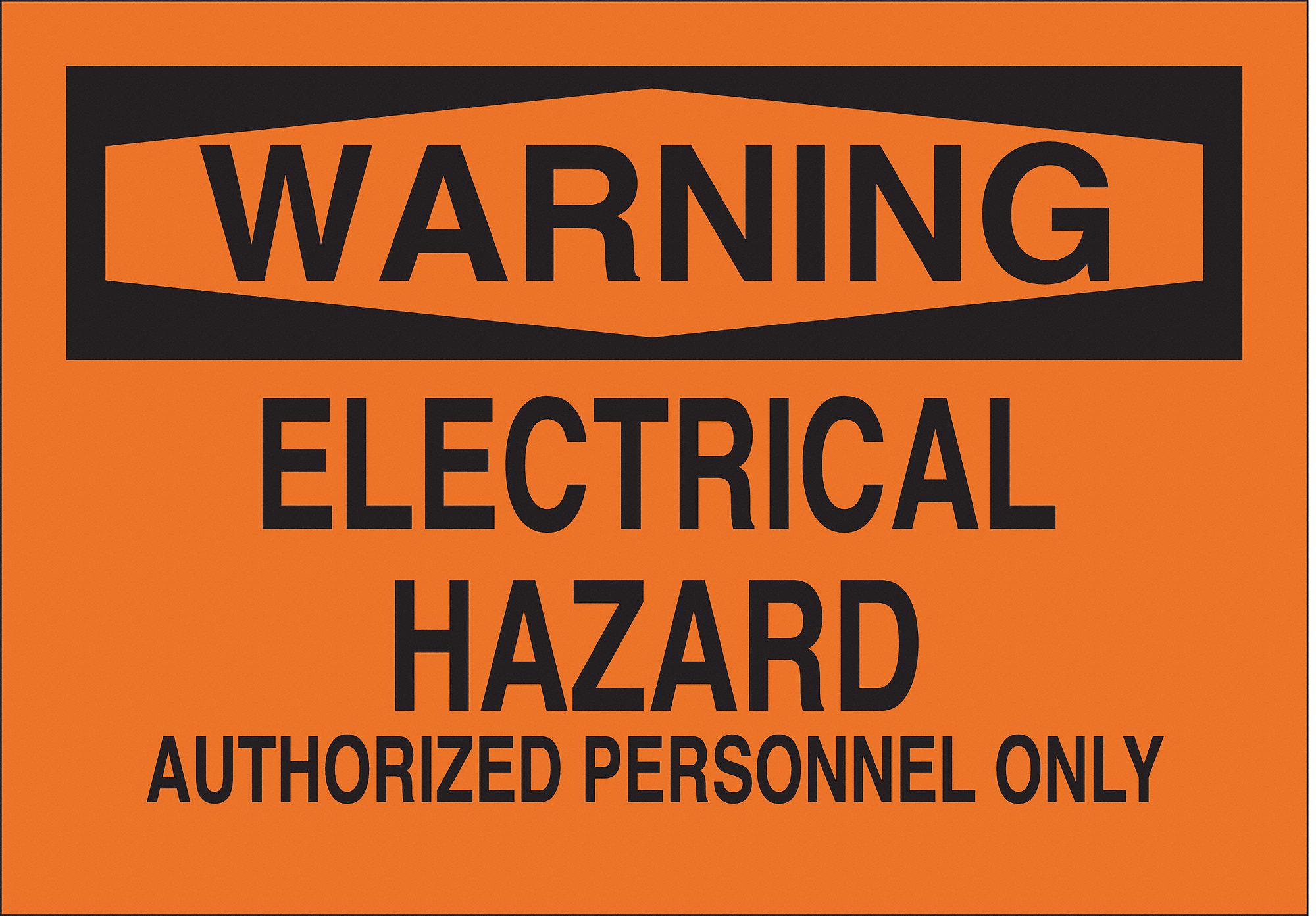 WARNING SIGN, PLASTIC, ELECTRICAL HAZARD AUTHORIZED PERSONNEL ONLY, HEADER WARNING, HOLE MOUNT, 7 X 10 IN, BLACK