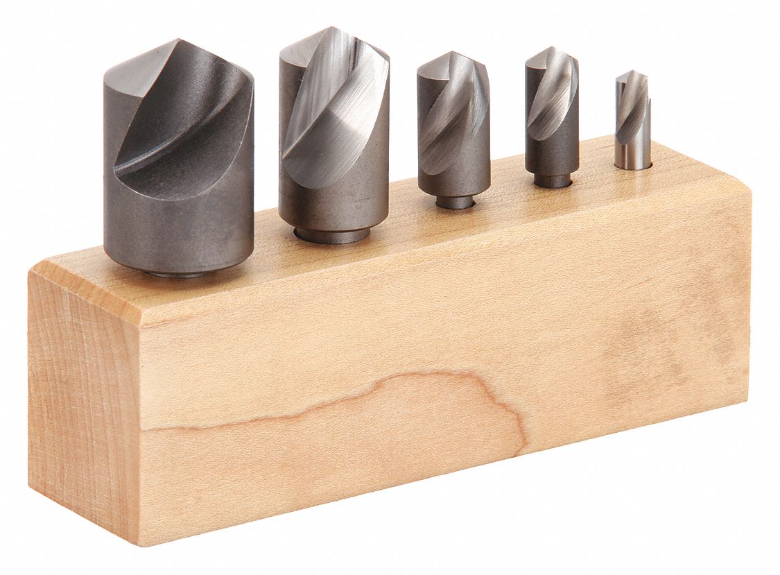 COUNTERSINK SET, HIGH SPEED STEEL, BRIGHT/UNCOATED, ¼ IN SMALLEST BODY DIAMETER, 5-PC