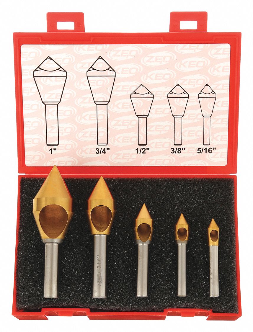 Countersink Set: Cobalt, TiN Finish, 5/16 in Smallest Body Dia., 1 in Largest Body Dia.