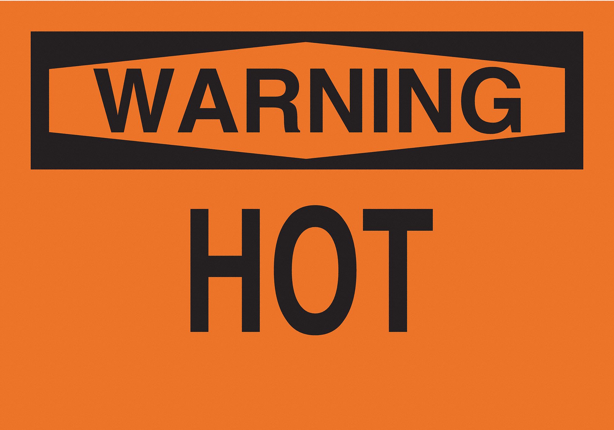 WARNING SIGN, HOT, HEADER WARNING, RECTANGLE, 7 IN HEIGHT, 10 IN WIDTH, POLYESTER, ADHESIVE MOUNT, BLACK
