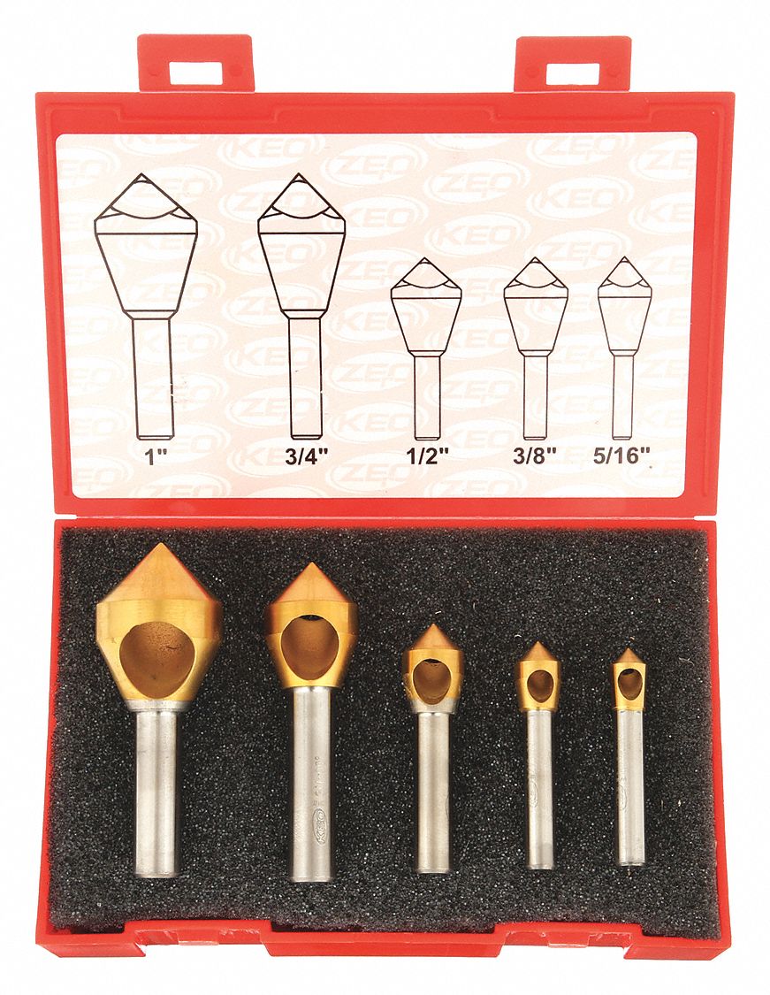 Countersink Set: Cobalt, TiN Finish, 5/16 in Smallest Body Dia., 1 in Largest Body Dia.