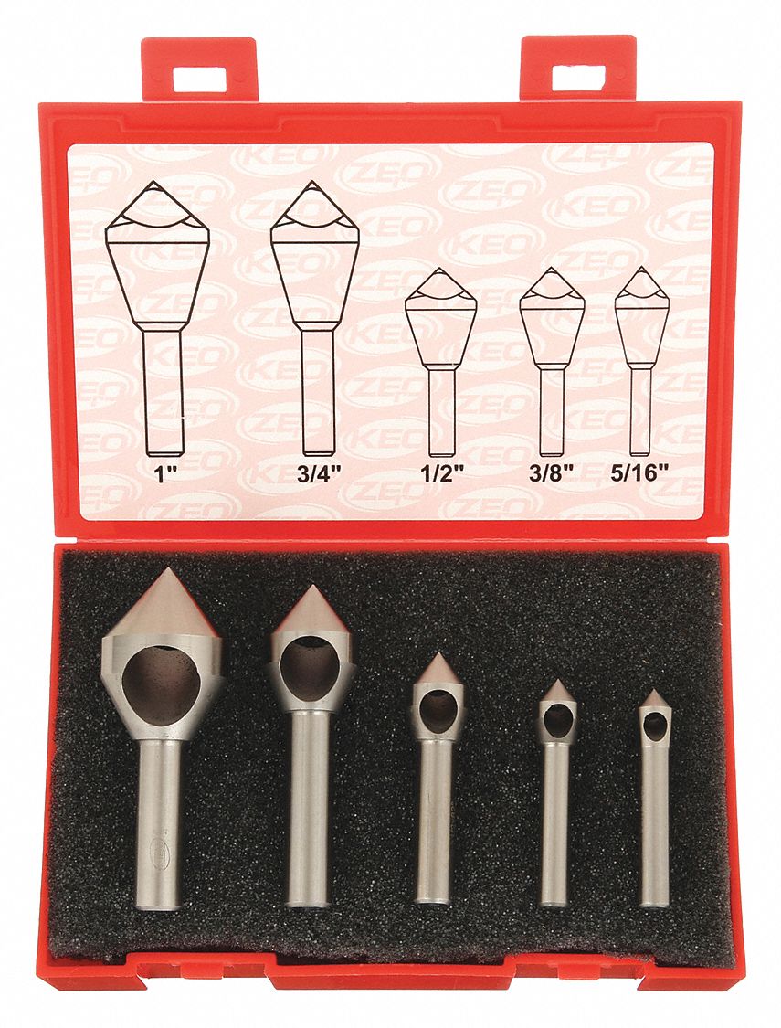 Countersink Set: 82°, 5 Pc, 5/16 in to 1 in, 0 Flute, Cobalt