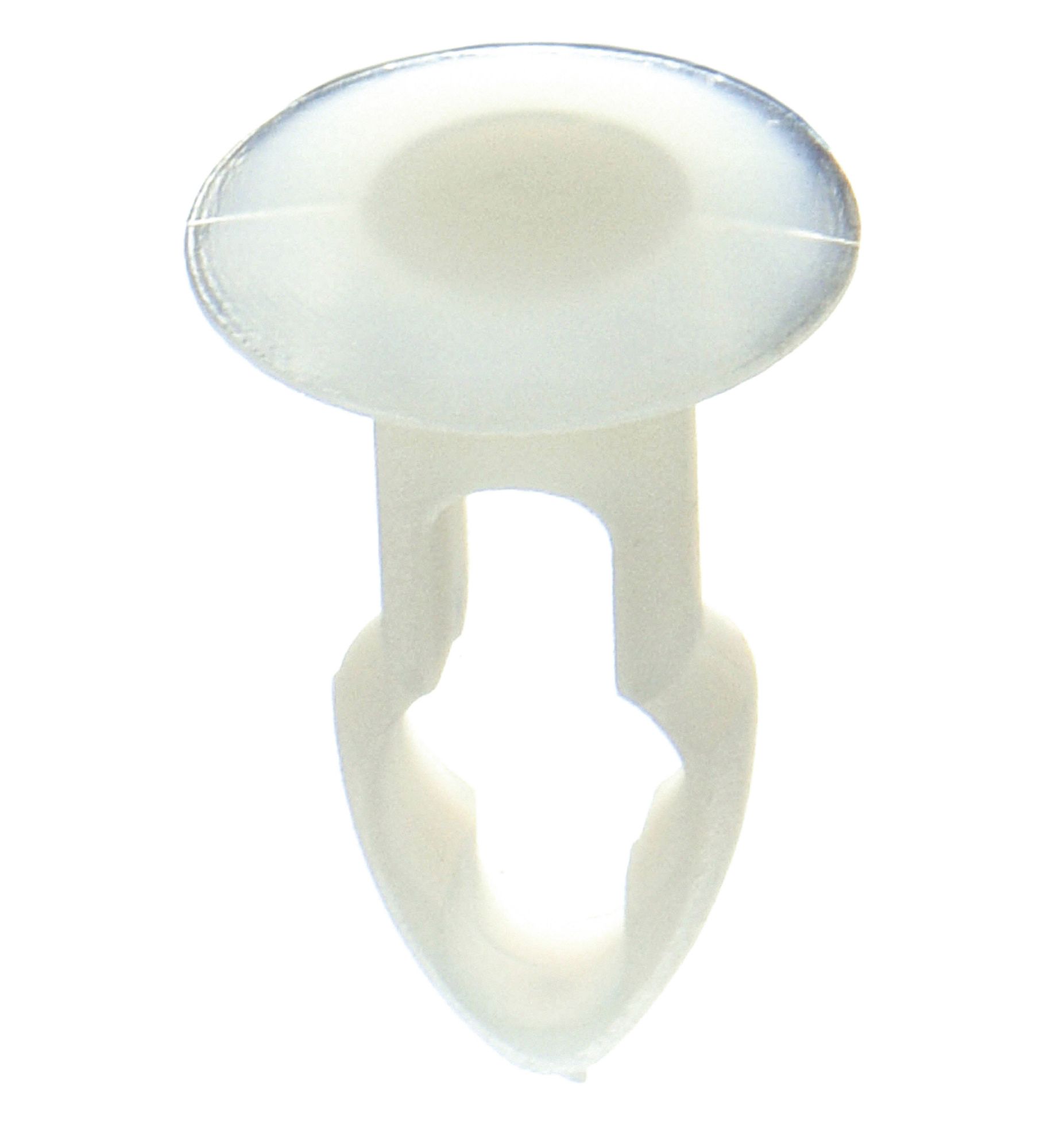 Push-In Rivet, White, Dome, 13/32" L, PK25: Inch, Keyhole, Dome, 0.199 in Shank Dia, Nylon, White, 25 PK