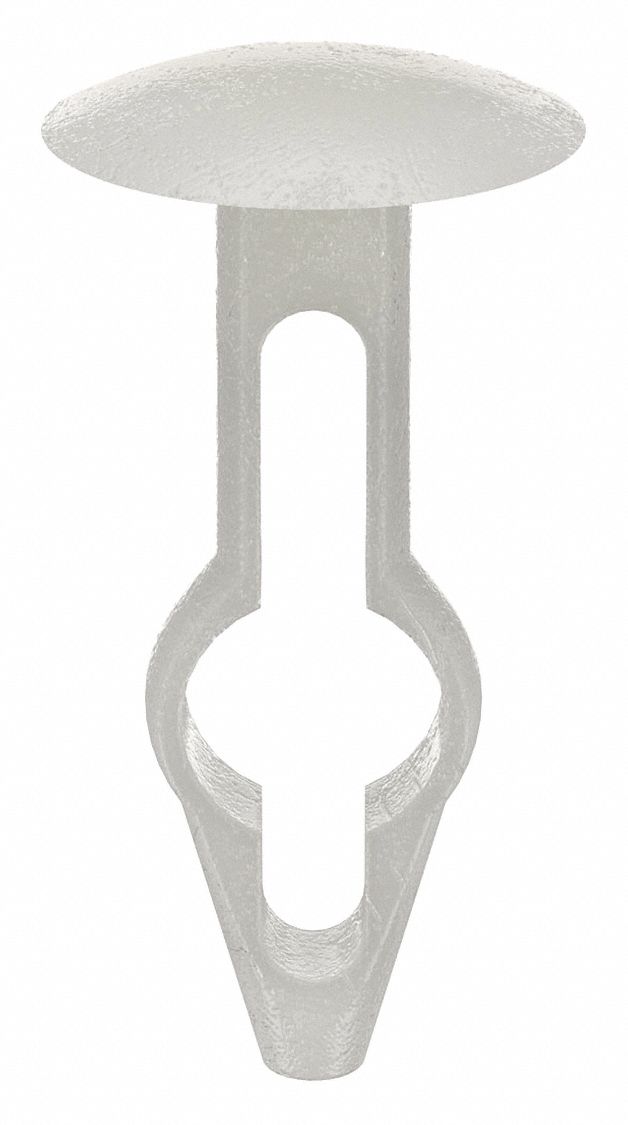 Push-In Rivet, White, Dome, 15/16" L, PK25: Inch, Keyhole, Dome, 0.317 in Shank Dia, Nylon, White, 25 PK