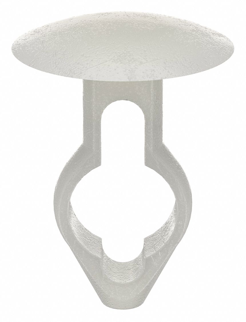 Push-In Rivet, White, Dome, 5/8" L, PK25: Inch, Keyhole, Dome, 0.319 in Shank Dia, Nylon, White, 25 PK