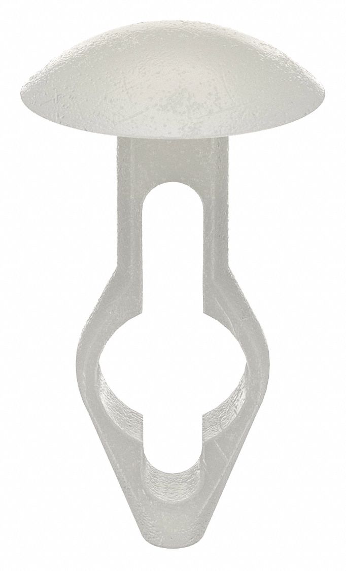 Push-In Rivet, White, Dome, 2/5" L, PK25: Inch, Keyhole, Dome, 0.163 in Shank Dia, Nylon, White, 25 PK
