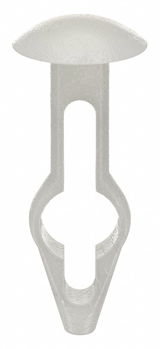 PUSH-IN RIVET, INCH, KEYHOLE, ROUND, 0.241 IN SHANK DIA, 25/32 IN OVERALL L, NYLON, WHITE, 25 PK