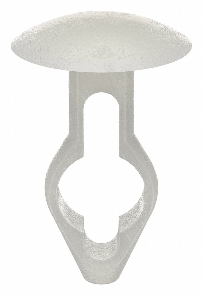 Push-In Rivet, White, Dome, 7/16" L, PK25: Inch, Keyhole, Dome, 0.2 in Shank Dia, Nylon, White, 25 PK