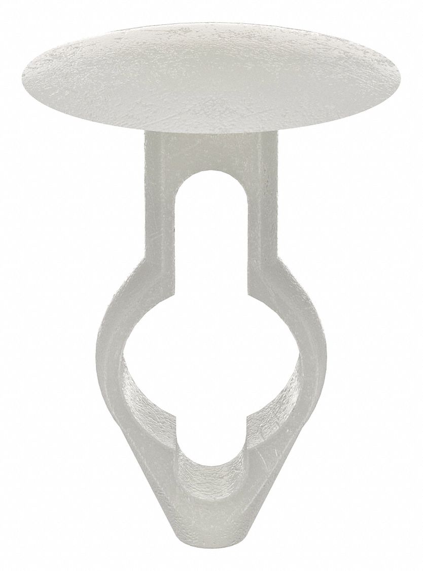 Push-In Rivet, White, Dome, 21/32" L, PK25: Inch, Keyhole, Dome, 0.313 in Shank Dia, Nylon, White, 25 PK