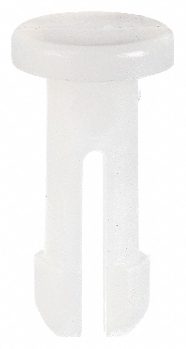 Push-In Rivet, White, Dome, 1/3" L, PK40: Inch, Dome, 0.145 in Shank Dia, 25/64 in Overall Lg, 40 PK