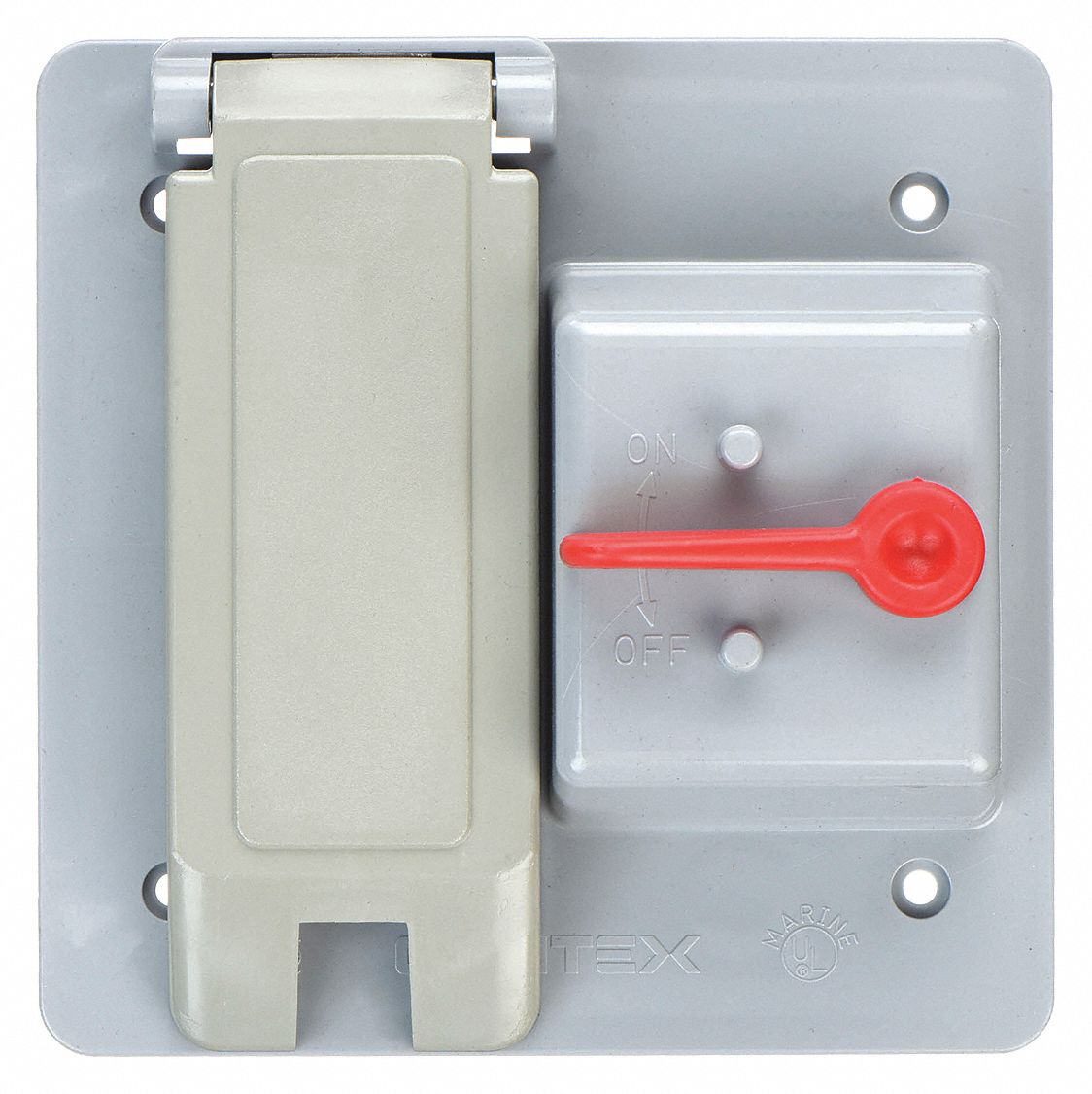 Weatherproof Cover: PVC, FS, Duplex Receptacles/Toggle Switches, 2 Gangs, 4 7/8 in Overall Wd