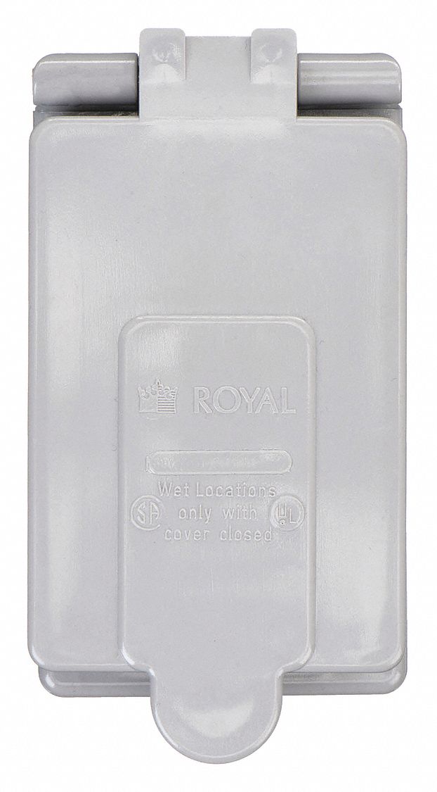 Weatherproof Cover: PVC, FS, GFI Receptacles, 1 Gangs, 4 15/16 in Overall Ht, Gray, Vertical