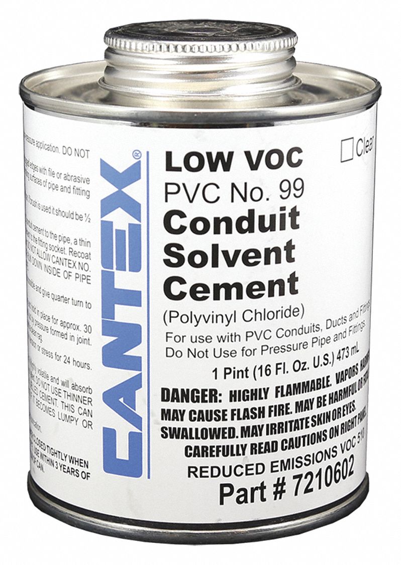 CANTEX Clear Cement, Low VOC, Size 16 oz, For Use With PVC Conduit, PVC