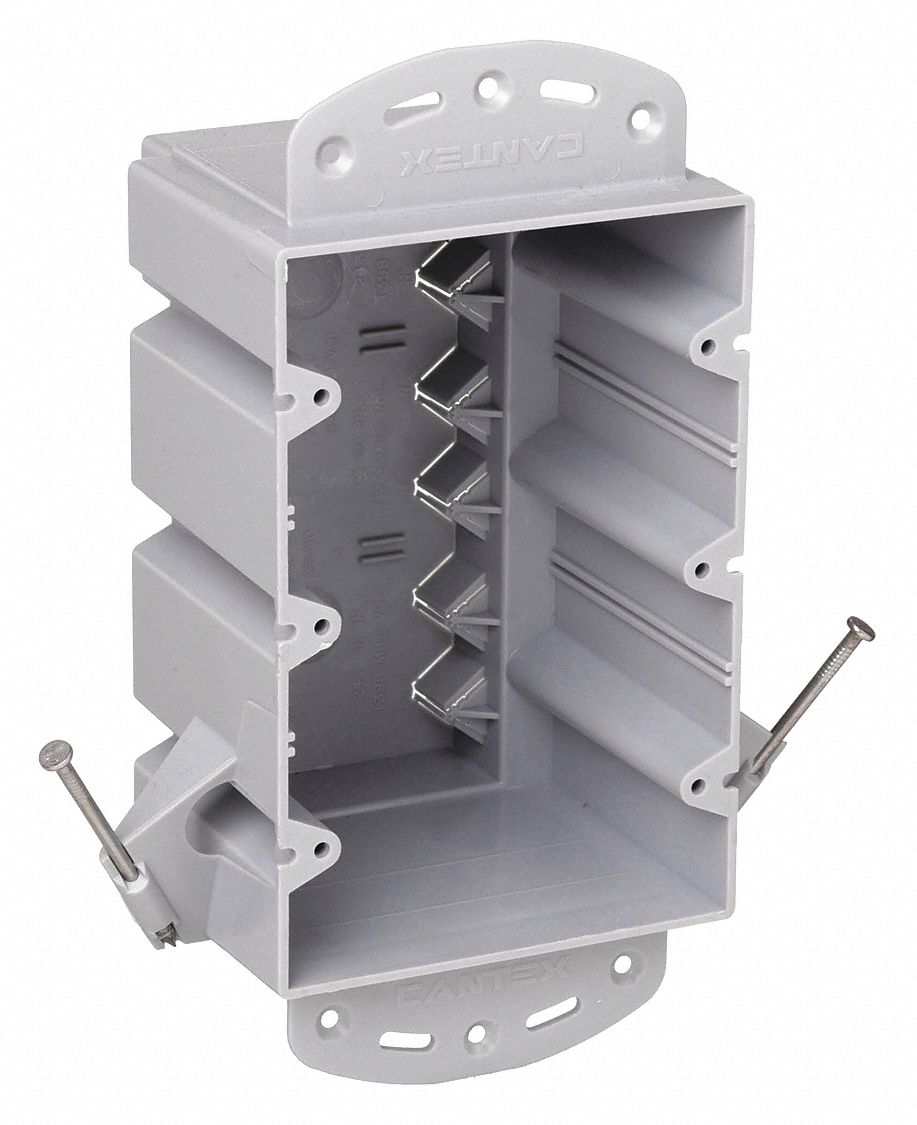 Electrical Box: PVC, Nonmetallic Material & Nominal Size, Rectangular, 3 Gangs, 3 in Box Dp