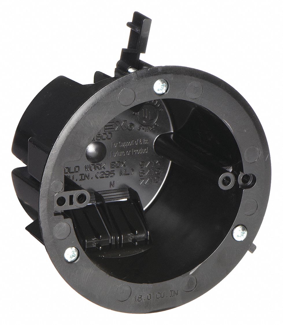 Electrical Box: Polycarbonate, Nonmetallic Material & Nominal Size, Round, 1 Gangs, Flush