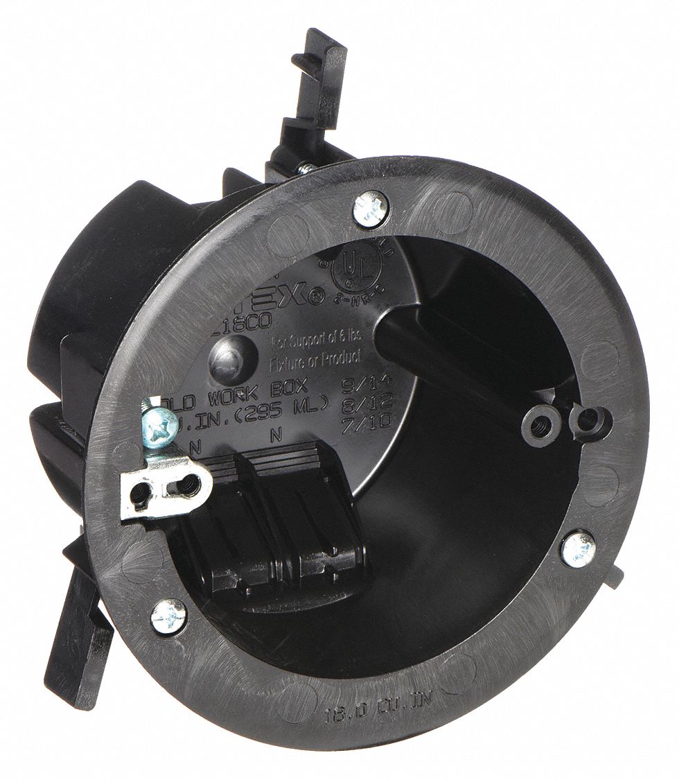 Electrical Box: Polycarbonate, Nonmetallic Material & Nominal Size, Round, 1 Gangs, Flush