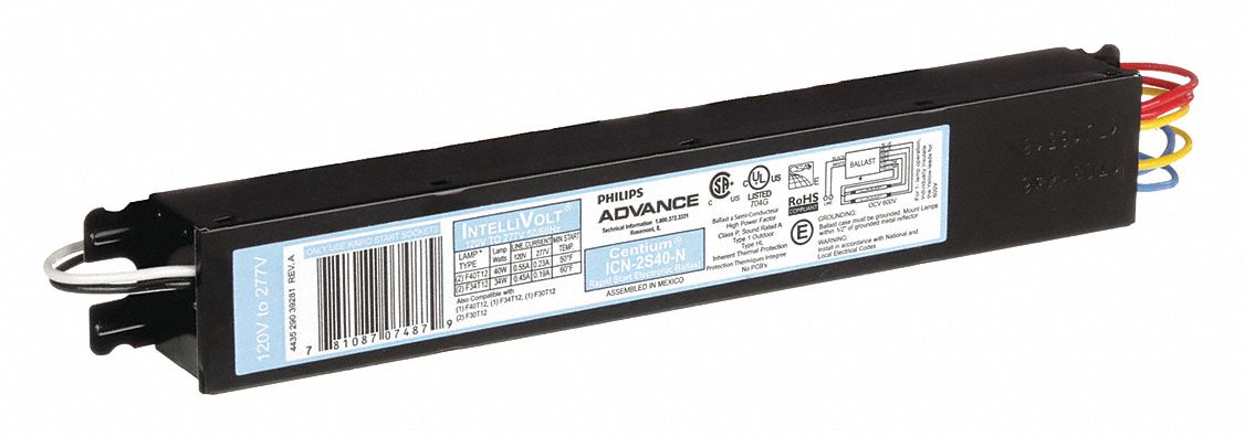 BALLAST FLUORESCENT, T12, 120 À 277VCA, 2 AMPOULES ACCEPTÉES, 40W AMPOULE MAX