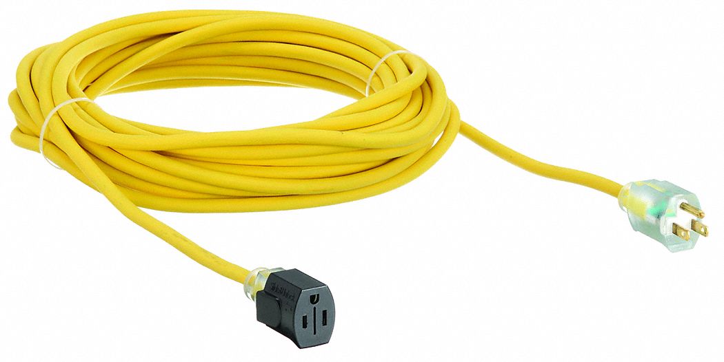 LIGHTED AND LOCKING EXTENSION CORD, 45 FT, 14 AWG WIRE SIZE, 14/3, SJTOW, YELLOW