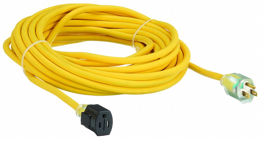 LIGHTED AND LOCKING EXTENSION CORD, 45 FT, 12 AWG WIRE SIZE, 12/3, SJTOW, YELLOW