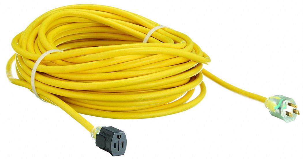 LIGHTED AND LOCKING EXTENSION CORD, 90 FT, 12 AWG WIRE SIZE, 12/3, SJTOW, YELLOW