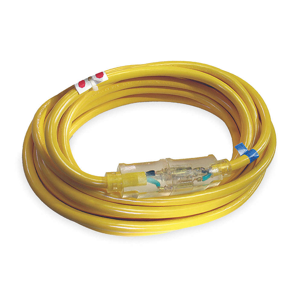 POWER FIRST LIGHTED EXTENSION CORD, 50 FT, 10 AWG WIRE SIZE, 10/3, SJTOW,  NEMA 5-20P, YELLOW - Extension Cords - GGE4FZZ7