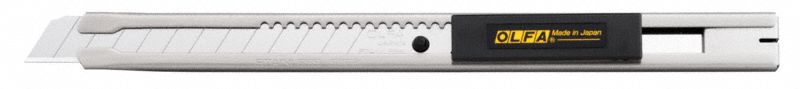 Snap-Off Utility Knife: 5 1/2 in Overall Lg, Plain, 13 Segments, 0 Blades Stored, Silver