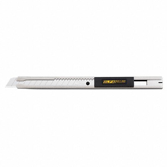 Snap-Off Utility Knife: 5 1/2 in Overall Lg, Plain, 13 Segments, 0 Blades Stored, Silver