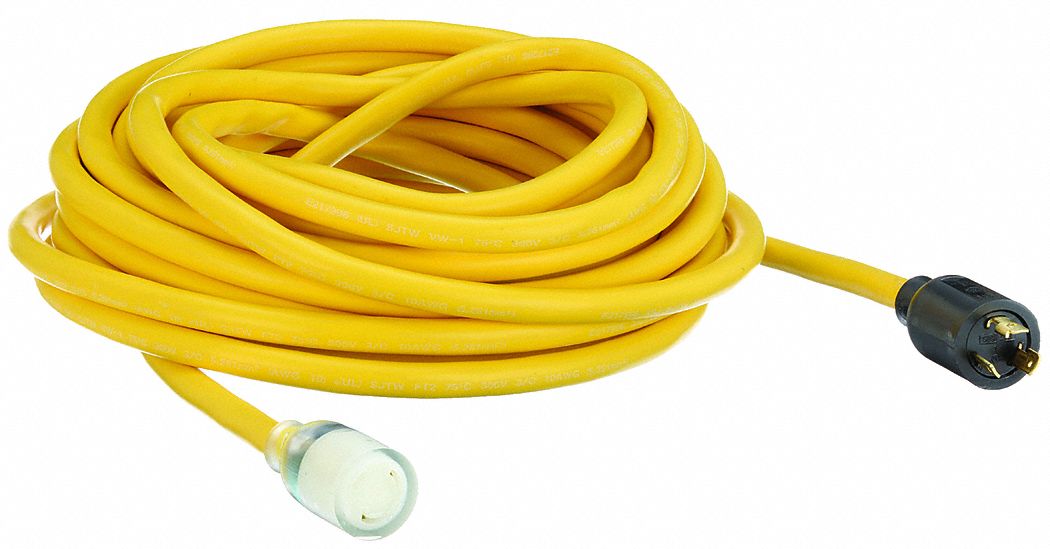 Lighted Extension Cord: 50 ft Cord Lg, 10 AWG Wire Size, 10/3, SJTOW, NEMA L5-20P