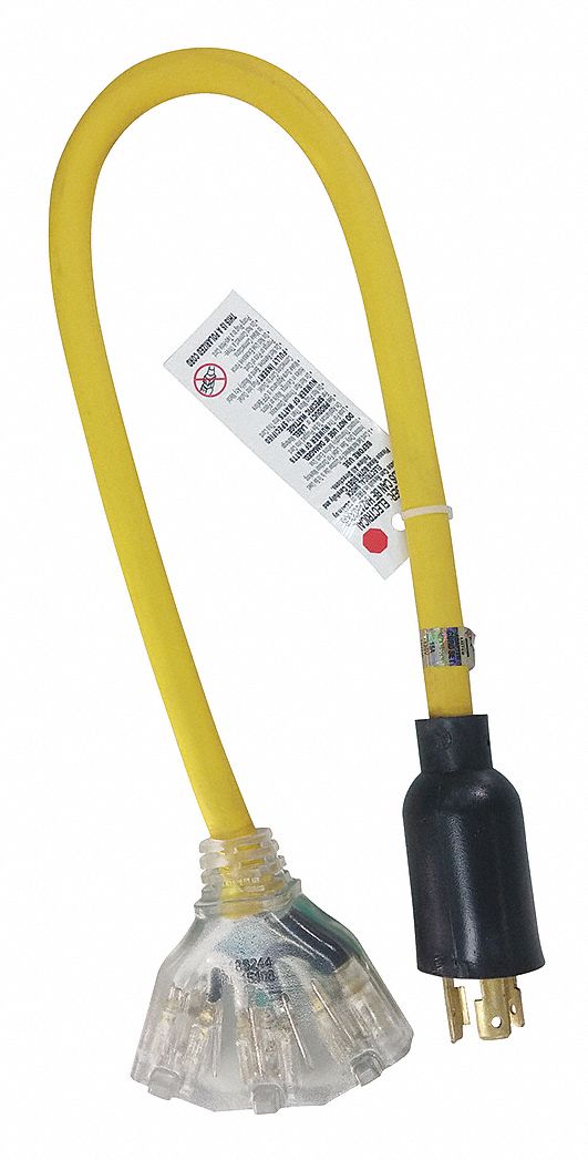 POWER FIRST Lighted Extension Cord, Number of Outlets 3, 15.0 A, 125V AC, Plug Configuration
