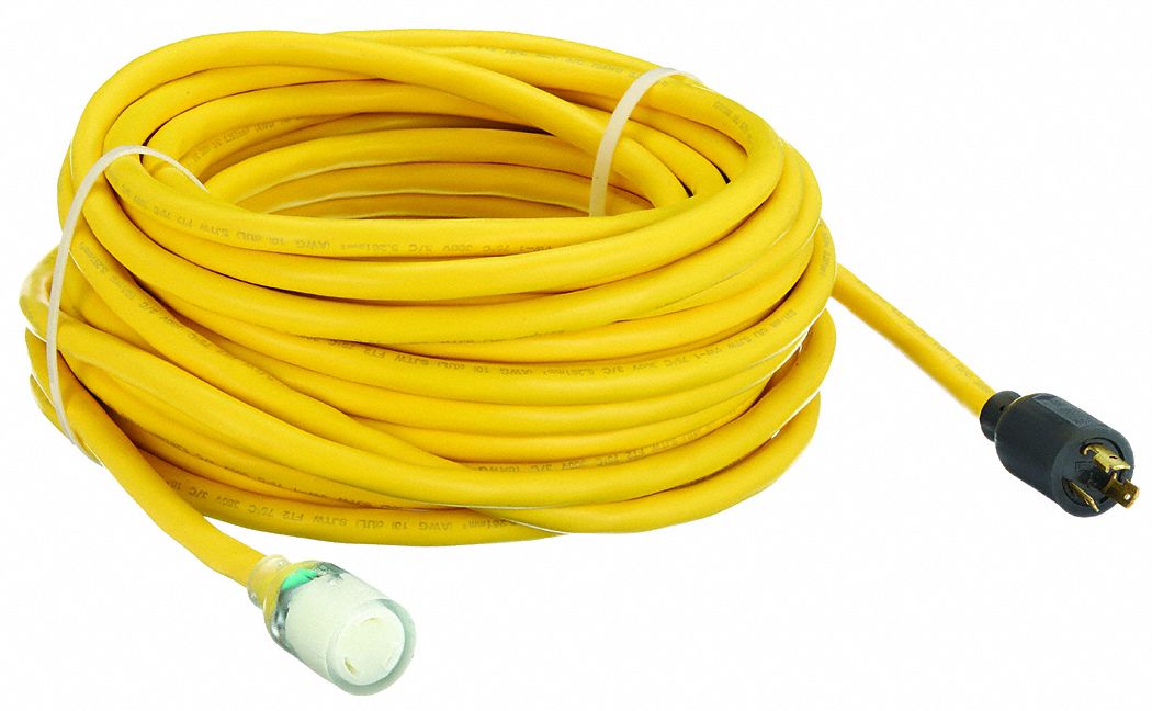 Lighted Extension Cord: 100 ft Cord Lg, 10 AWG Wire Size, 10/3, SJTOW, NEMA L5-20P
