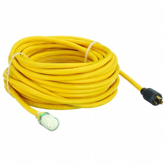 POWER FIRST Lighted Extension Cord: 100 ft Cord Lg, 10 AWG Wire Size, 10/3,  SJTOW, NEMA L5-20P
