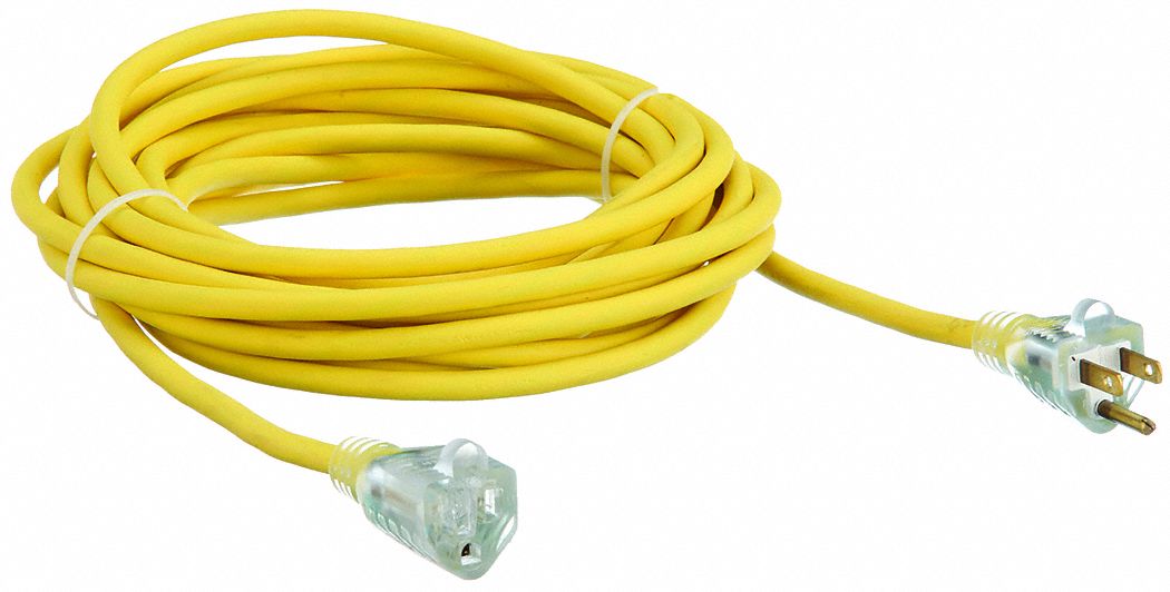 RALLONGE ÉLECTRIQUE LUMINEUSE, 25 PI, 16 AWG, 16/3, SJTOW, NEMA 5-15P, JAUNE