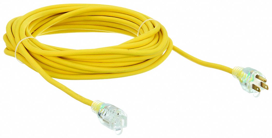 LIGHTED EXTENSION CORD, 50 FT, 16 AWG WIRE SIZE, 16/3, SJTOW, NEMA 5-15P, YELLOW