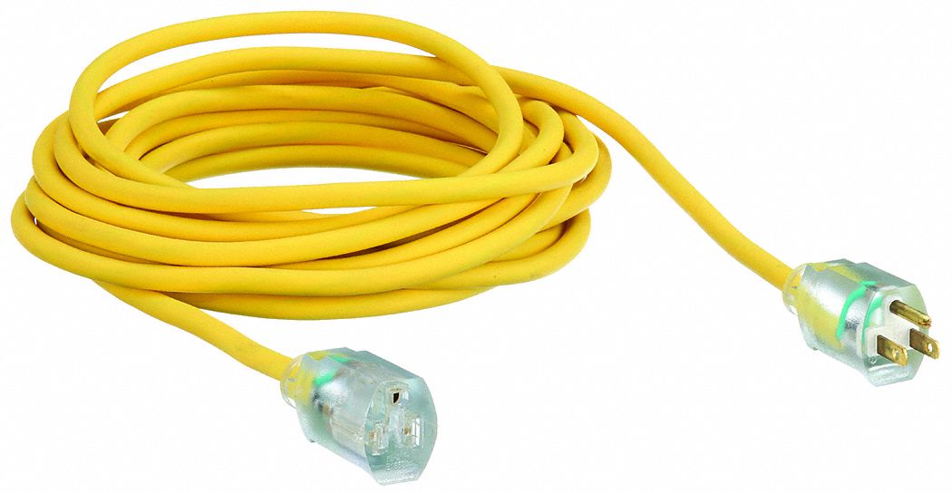 LIGHTED EXTENSION CORD, 25 FT, 14 AWG WIRE SIZE, 14/3, SJTOW, NEMA 5-15P, YELLOW