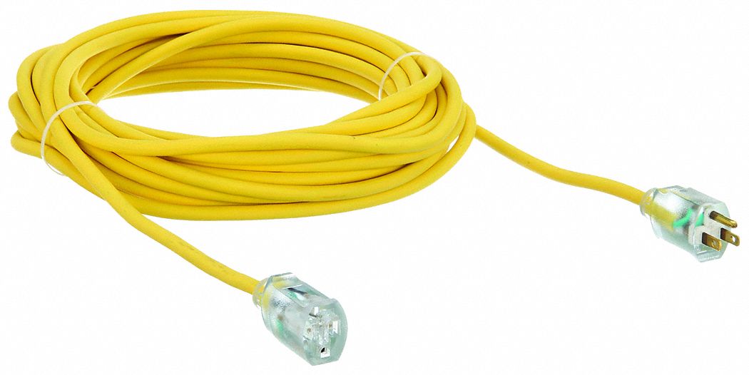 LIGHTED EXTENSION CORD, 50 FT, 14 AWG WIRE SIZE, 14/3, SJTOW, NEMA 5-15P, YELLOW