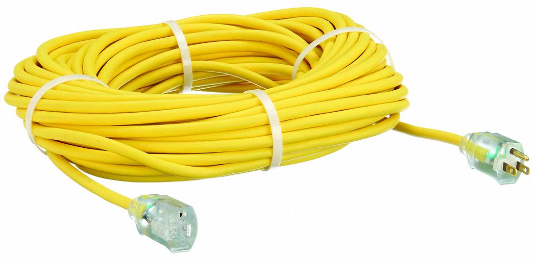 LIGHTED EXTENSION CORD, 100 FT, 14 AWG WIRE SIZE, 14/3, SJTOW, NEMA 5-15P, ROUND