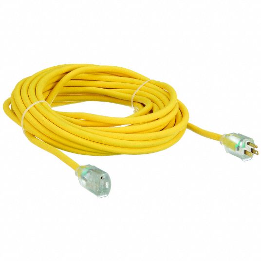 940968-4 Locking Extension Cord: 100 ft Cord Lg, 10 AWG Wire Size, 10/3,  SJTW, NEMA 5-15P, Yellow, 1 Outlets