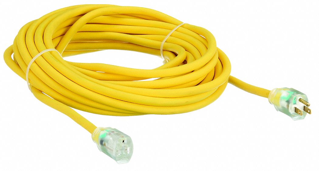 Lighted Extension Cord: 50 ft Cord Lg, 10 AWG Wire Size, 10/3, SJTOW, NEMA 5-15P