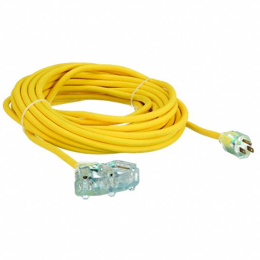 914087 Power First 50 ft. Indoor, Outdoor Lighted Extension Cord; Max Amps:  15.0, Number of Outlets: 1, Yellow with Bla