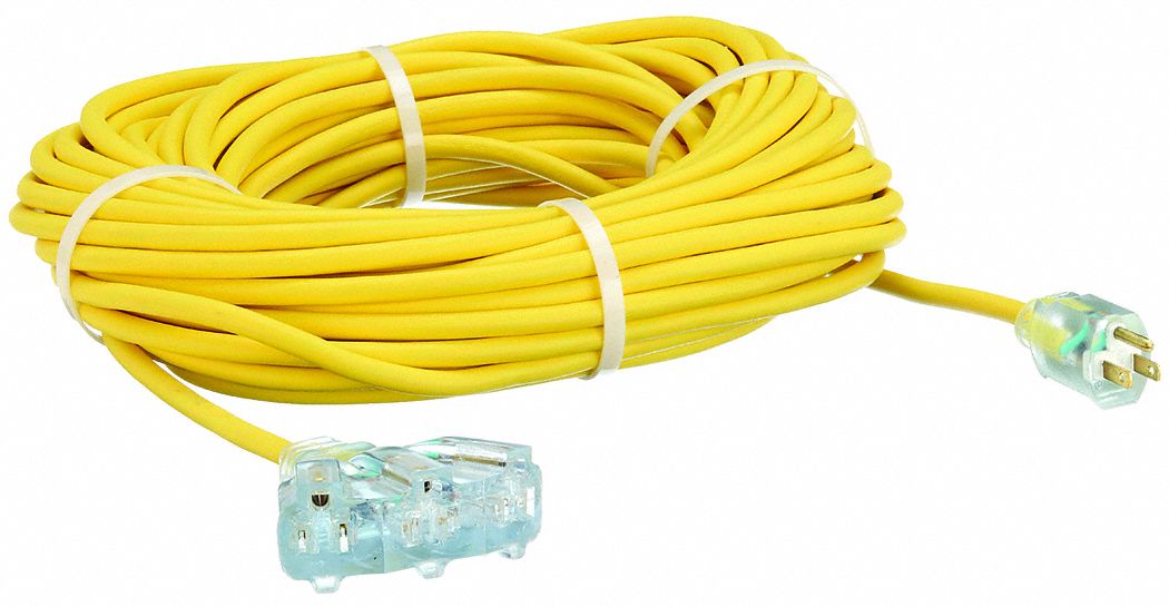 LIGHTED EXTENSION CORD, 100 FT CORD, 14 AWG WIRE SIZE, 14/3, SJTOW, NEMA 5-15P